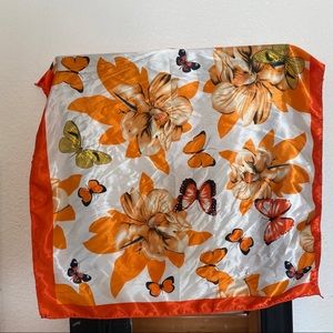 Square Satin Bandana/Scarf Orange Butterflies